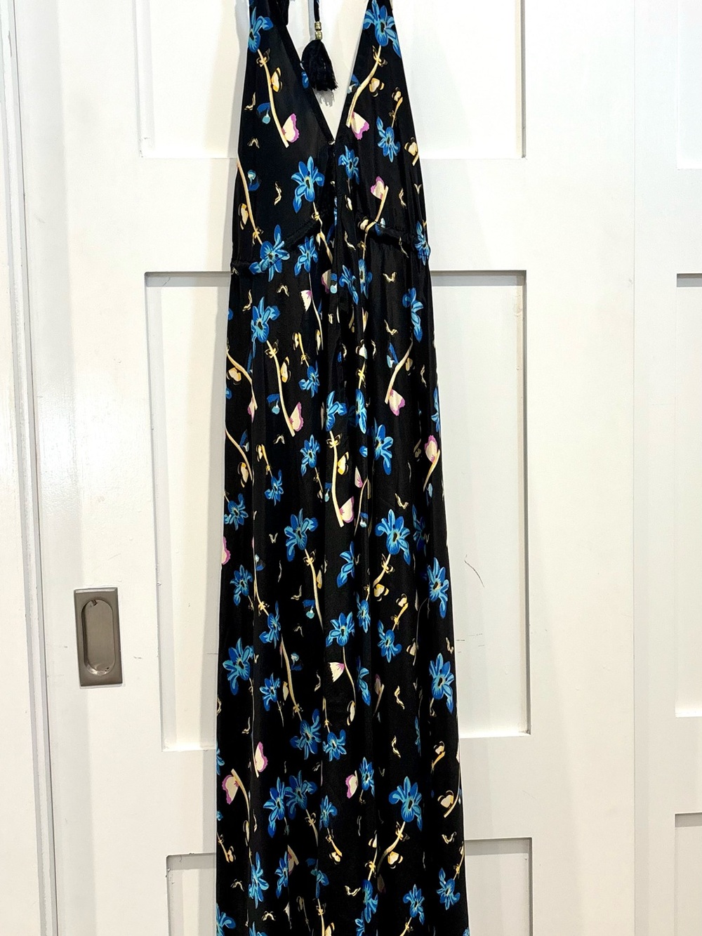 Black Floral Maxi Skirt with Blue and Pink Print